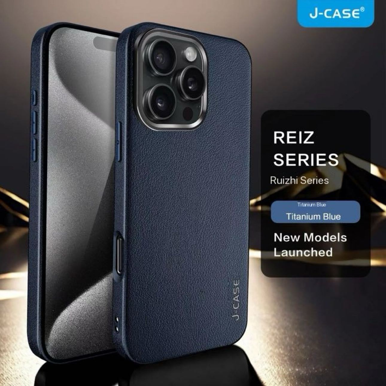 Protective Apple iPhone Back Cover - Genuine PU Leather Case with Metal camera Ring for iPhone 16 Pro Max (Navy Blue)