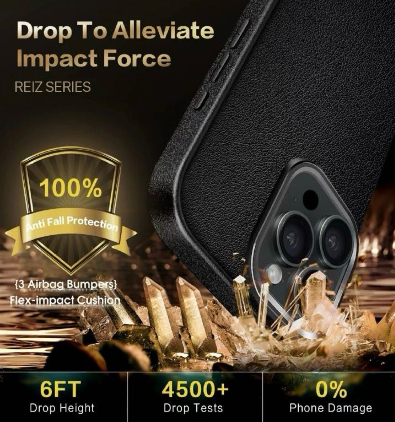Protective Apple iPhone Back Cover - Genuine PU Leather Case with Metal camera Ring for iPhone 16 Pro (Black) - Style 2