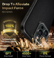 Genuine PU Leather Case with Metal camera Ring for iPhone 16 Pro (Black)
