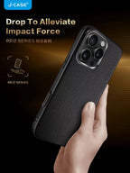 Protective Apple iPhone Back Cover - Genuine PU Leather Case with Metal camera Ring for iPhone 16 Pro (Black)