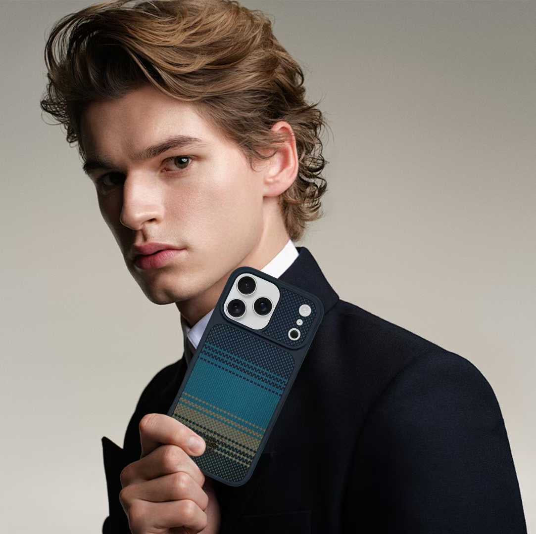 Protective Apple iPhone Back Cover - Santa Barbara Polo KYLE Carbon Fibre Series for iPhone 17 Pro (BLUE) - Style 2