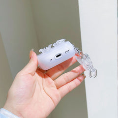 3D Glitter Silver Bow Transparent Airpod Case With Hanging