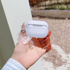3D Glitter Silver Bow Transparent Airpod Case With Hanging