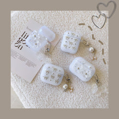 3D Glitter Silver Bow Transparent Airpod Case With Hanging