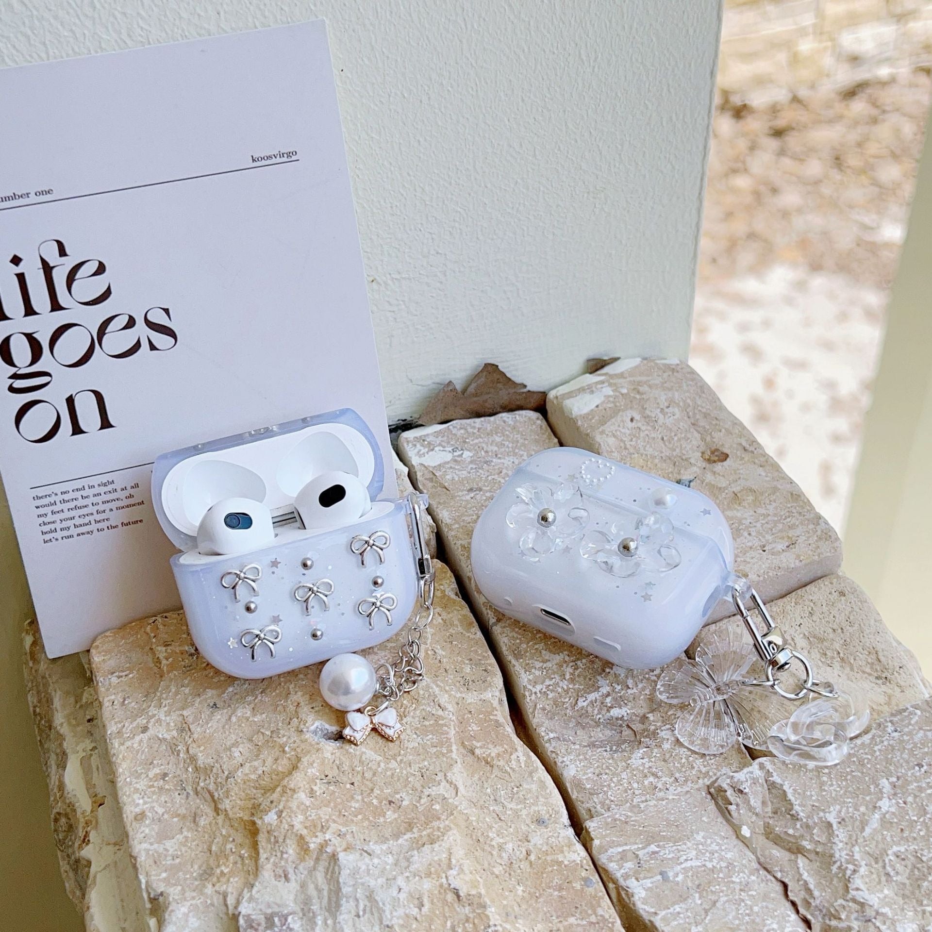 3D Glitter Silver Bow Transparent Airpod Case With Hanging Mobile Case by CoverMeUp