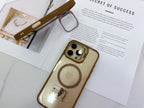 Protective Apple iPhone Back Cover - Light Brown Transparent Anti Yellow Camera Stand Magsafe Case for iPhone 16 Pro - Style 3
