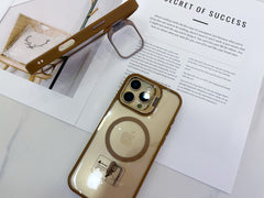 Light Brown Transparent Anti Yellow Camera Stand Magsafe Case for iPhone 16 Pro