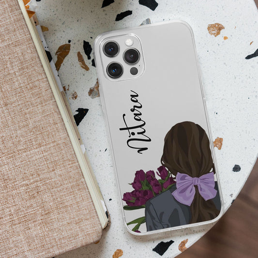 Purple Bow Girl Rose Floral Name Initial Transparent Custom Slim Soft Cases Mobile Case by CoverMeUp