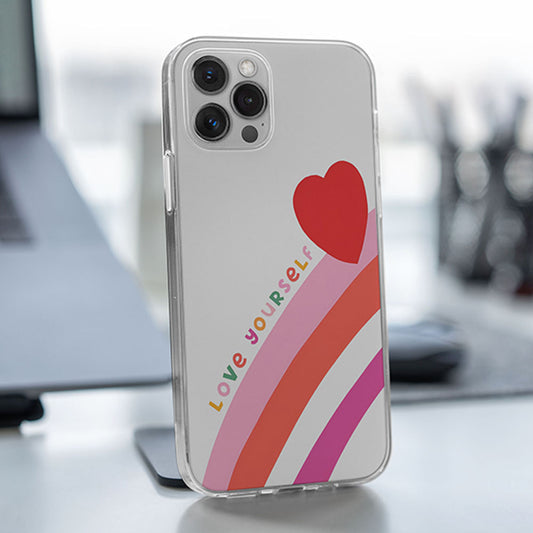 Love Yourself Rainbow Transparent Custom Slim Soft Cases Mobile Case by CoverMeUp