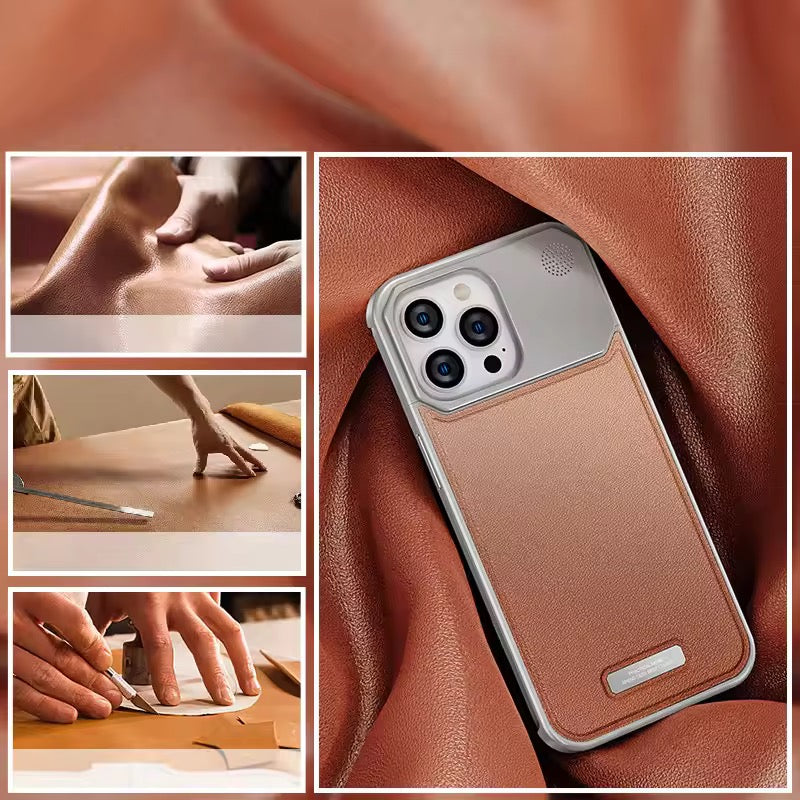 Protective Apple iPhone Back Cover - Premium Leather Aluminum Magsafe Pre-Order Allloy Aromatherapy iPhone Metal Case - Style 11