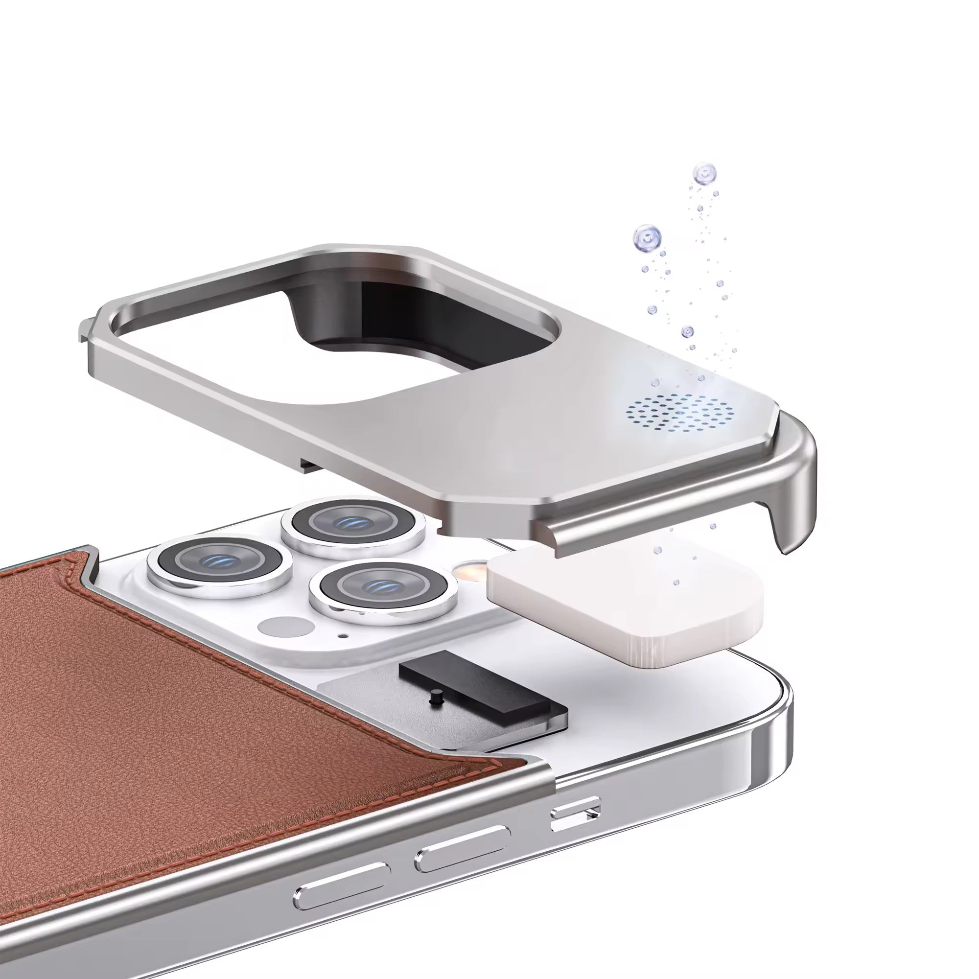 Protective Apple iPhone Back Cover - Premium Leather Aluminum Magsafe Pre-Order Allloy Aromatherapy iPhone Metal Case - Style 6