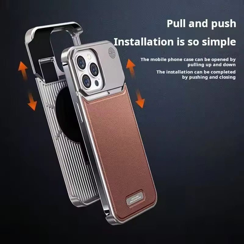Protective Apple iPhone Back Cover - Premium Leather Aluminum Magsafe Pre-Order Allloy Aromatherapy iPhone Metal Case - Style 9
