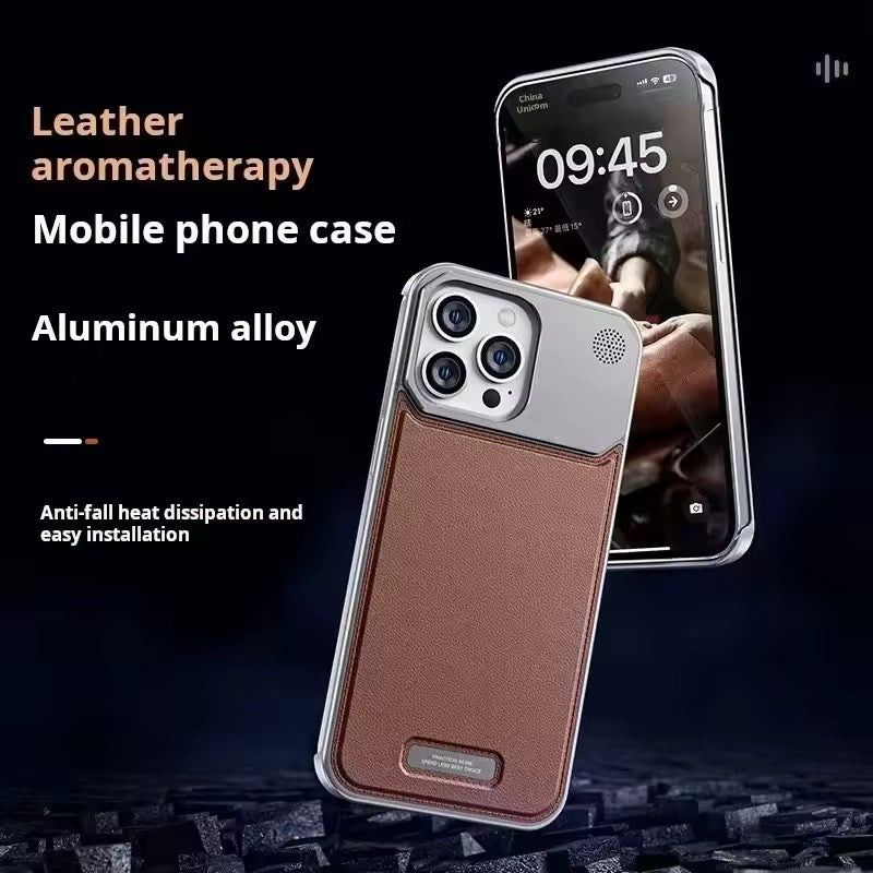 Protective Apple iPhone Back Cover - Premium Leather Aluminum Magsafe Pre-Order Allloy Aromatherapy iPhone Metal Case - Style 10