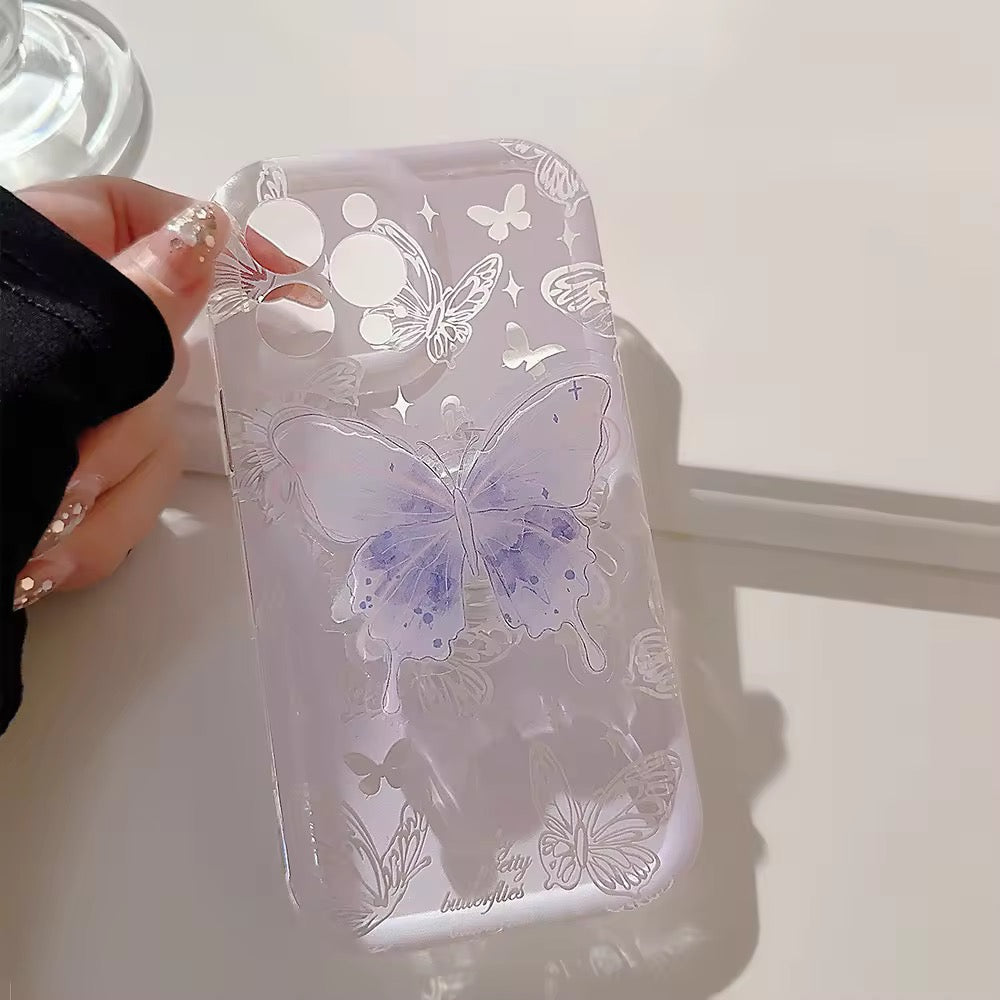 Protective Apple iPhone Back Cover - Purple Cute Butterfly Holder Stand iPhone Soft Case - Style 7