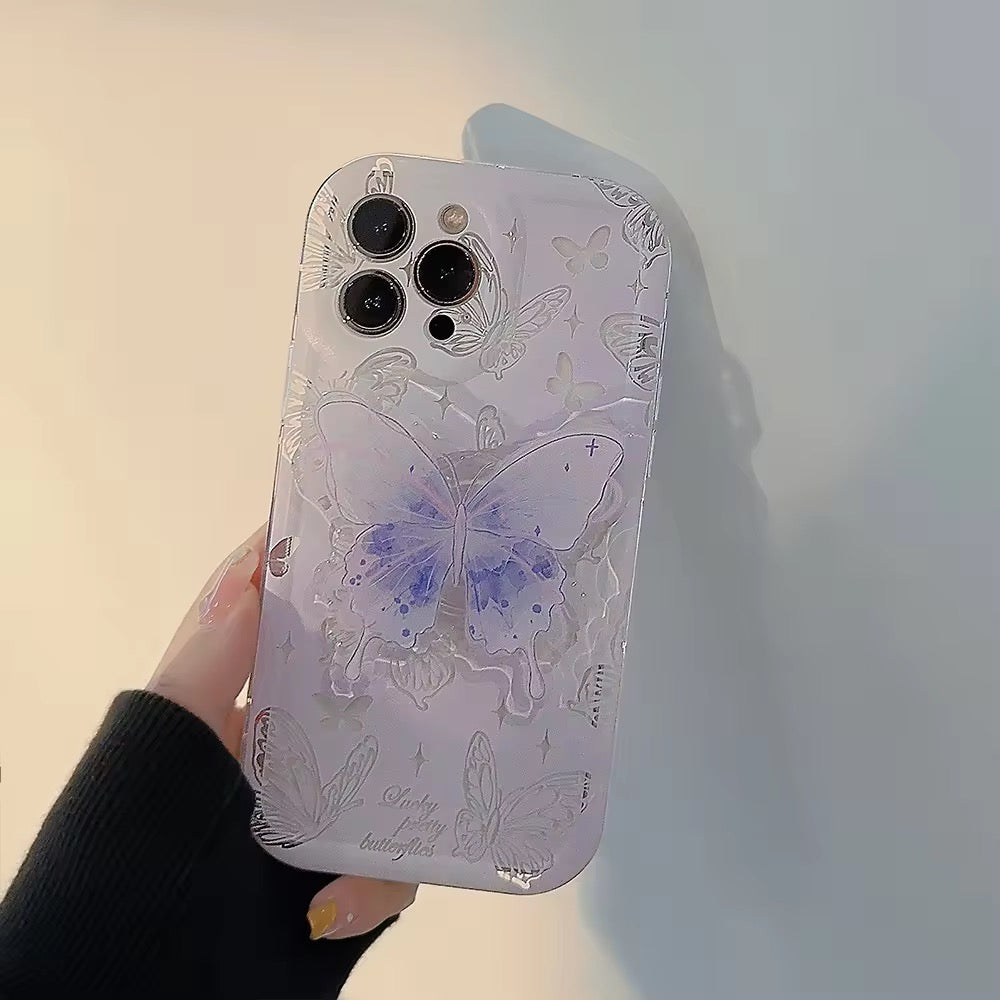 Protective Apple iPhone Back Cover - Purple Cute Butterfly Holder Stand iPhone Soft Case - Style 5