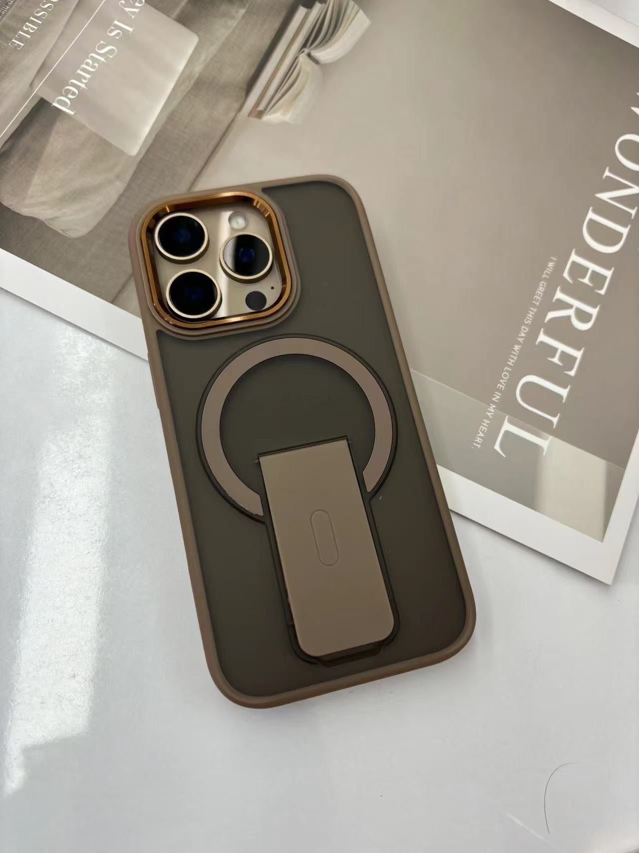 Protective Apple iPhone Back Cover - Matte Finish Magsafe Stand Case for iPhone 16 Pro Max (Brown)