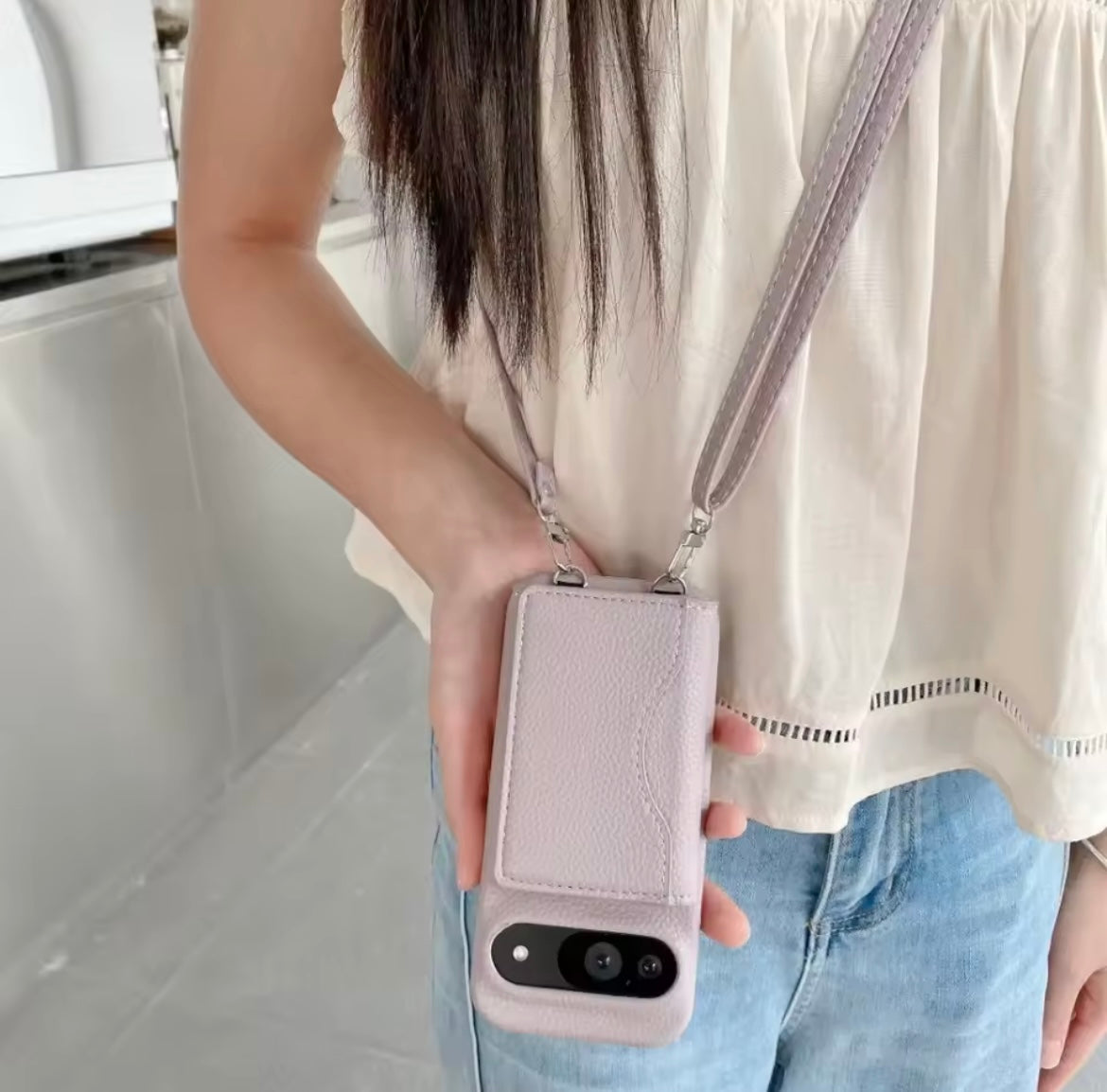 New Google Pixel Leather Pre-Order Card Money Flap Holder Bracelet Crossbody Strap Case Mobile Case by CoverMeUp - Style 3