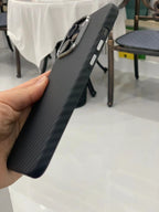 Protective Apple iPhone Back Cover - Ultra Hybrid Slim Carbon Fibre Magsafe Case for iPhone 16 Plus (Black) - Style 4