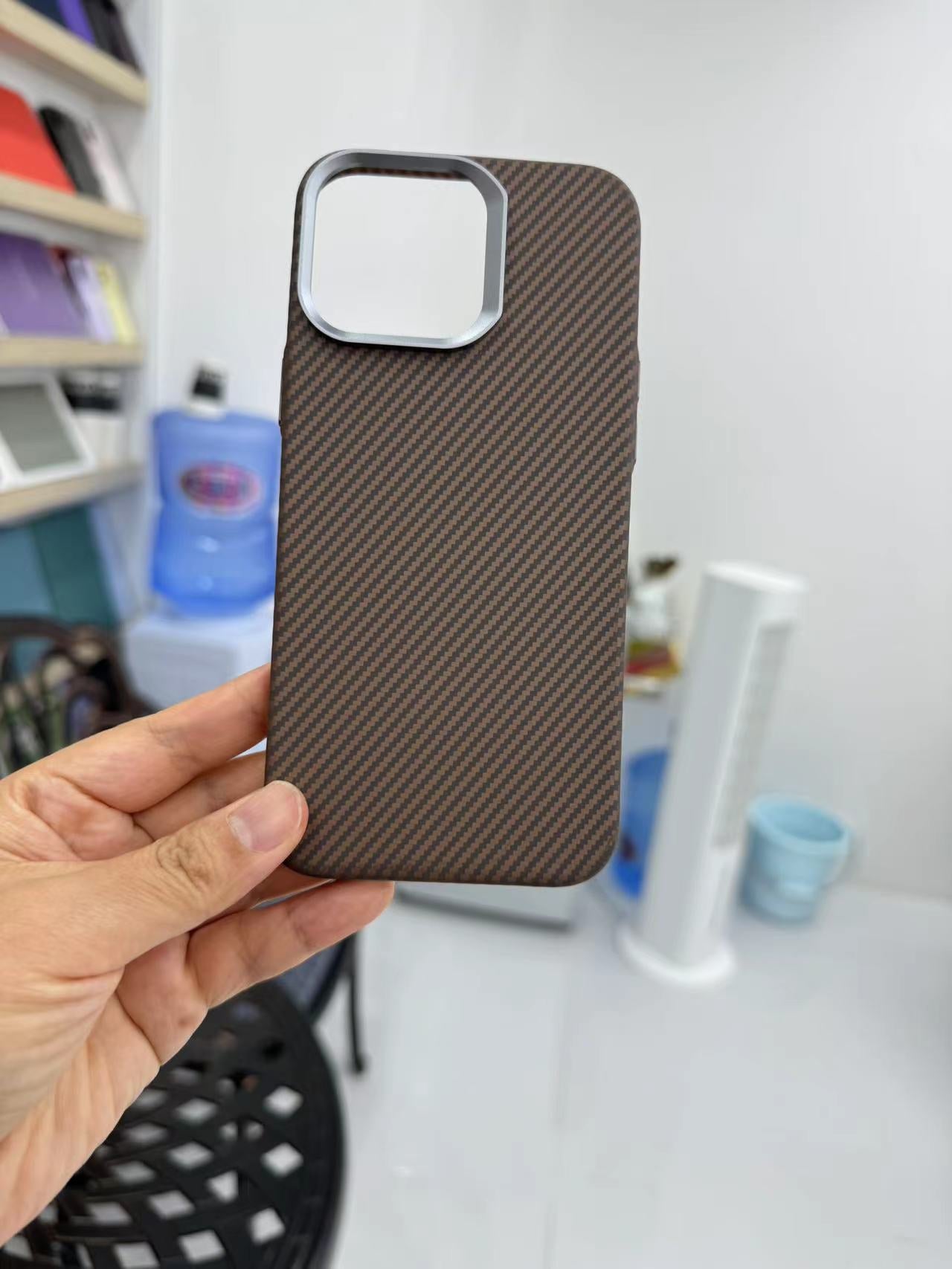 Protective Apple iPhone Back Cover - Ultra Hybrid Slim Carbon Fibre Magsafe Case for iPhone 16 Pro (Desert Titanium)