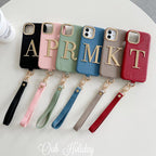 Protective Apple iPhone Back Cover - Luxury Leather iPhone Strap Case With Custom Name Initial Single Plain Golden Letter - Style 4