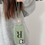 Protective Apple iPhone Back Cover - Luxury Leather iPhone Strap Case With Custom Name Initial Single Plain Golden Letter - Style 13