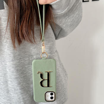 Protective Apple iPhone Back Cover - Luxury Leather iPhone Strap Case With Custom Name Initial Single Plain Golden Letter - Style 13
