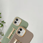 Protective Apple iPhone Back Cover - Luxury Leather iPhone Strap Case With Custom Name Initial Single Plain Golden Letter - Style 14