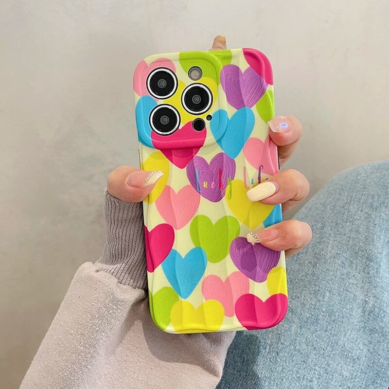 Protective Apple iPhone Back Cover - Colorful Love Heart Textured iPhone Soft Silicone Case - Style 2