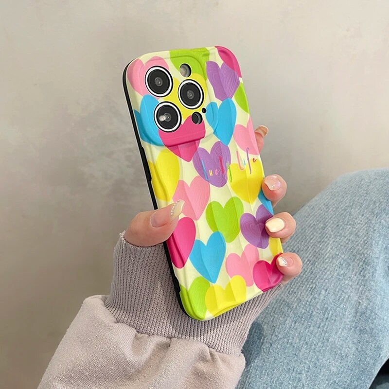 Protective Apple iPhone Back Cover - Colorful Love Heart Textured iPhone Soft Silicone Case - Style 3