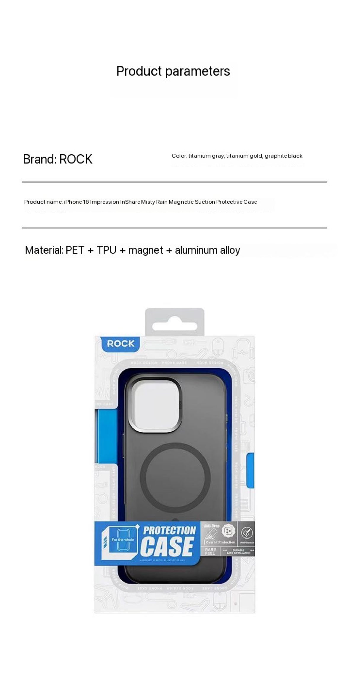 Protective Apple iPhone Back Cover - ROCK Matte Finish Series Magsafe Case for iPhone 16 Pro (Black) - Style 2
