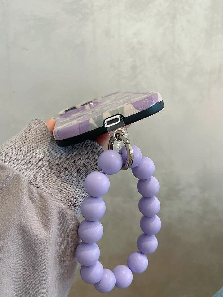 Purple Floral Tulip Glossy Soft Silicone Case With Round Charm Lanyard Bracelet Mobile Case by CoverMeUp - Style 5