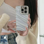 Protective Apple iPhone Back Cover - Silver 3D Textured New Wavy iPhone Soft Silicone Case - Style 5