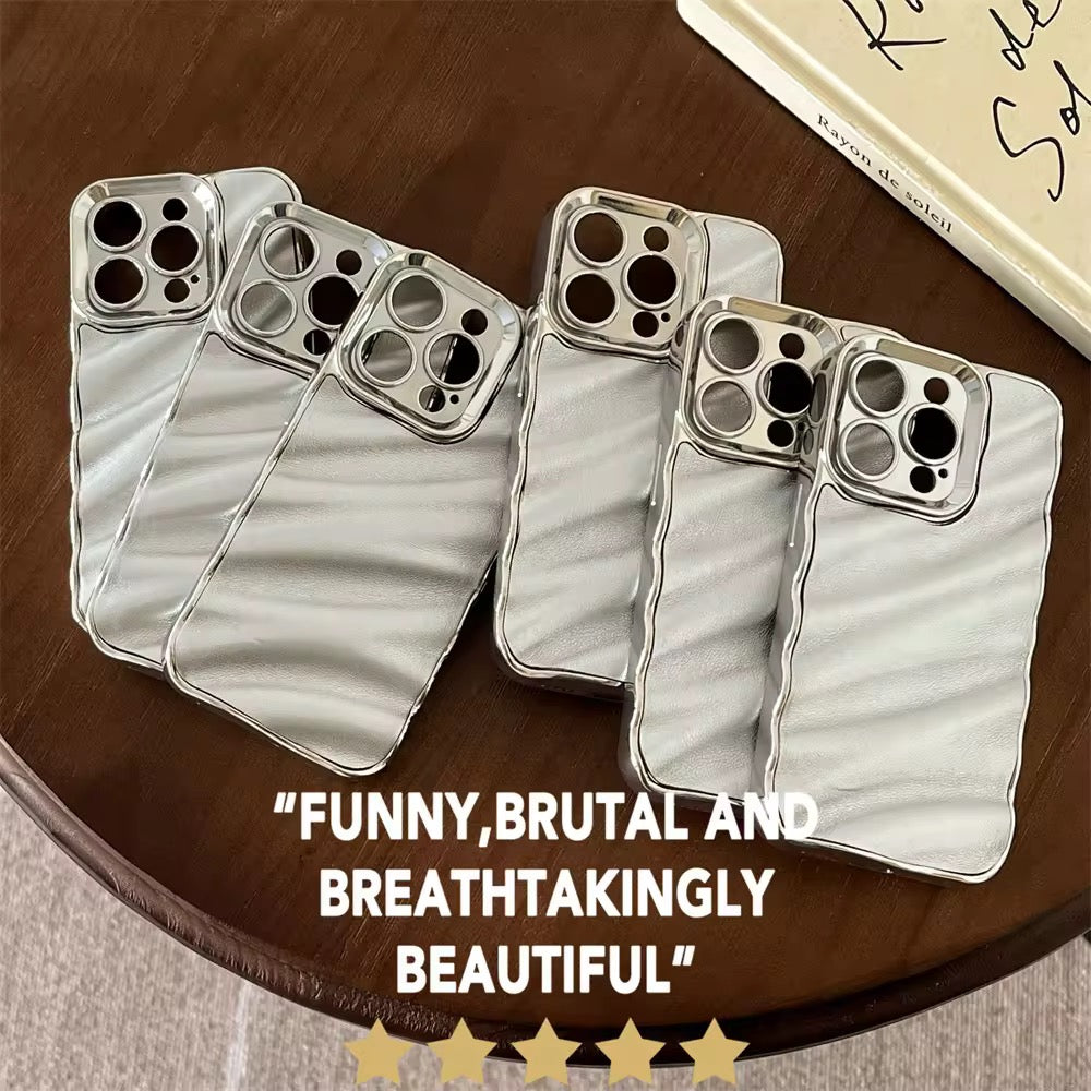 Protective Apple iPhone Back Cover - Silver 3D Textured New Wavy iPhone Soft Silicone Case - Style 3