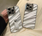 Protective Apple iPhone Back Cover - Silver 3D Textured New Wavy iPhone Soft Silicone Case - Style 2