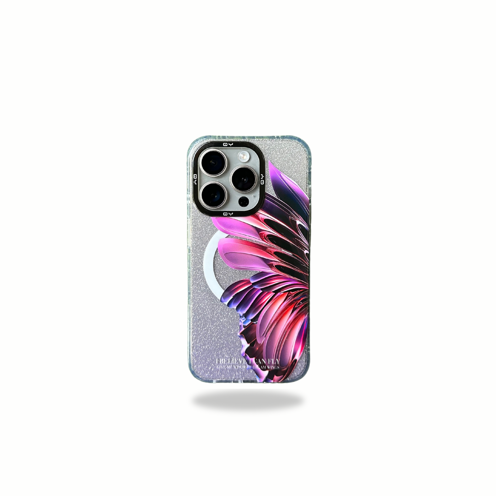 QY Feather Pattern  Designer Silicon Magsafe Compatible Case for iPhone 15 Pro  (Light Purple)