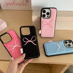 Cute Black Pink Bow Fabric iPhone Silicone Bumper Case