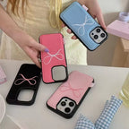 Protective Apple iPhone Back Cover - Cute Black Pink Bow Fabric iPhone Silicone Bumper Case - Style 3