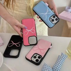 Cute Black Pink Bow Fabric iPhone Silicone Bumper Case