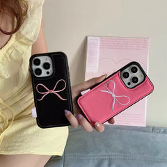 Cute Black Pink Bow Fabric iPhone Silicone Bumper Case