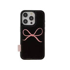 Protective Apple iPhone Back Cover - Cute Black Pink Bow Fabric iPhone Silicone Bumper Case - Style 4