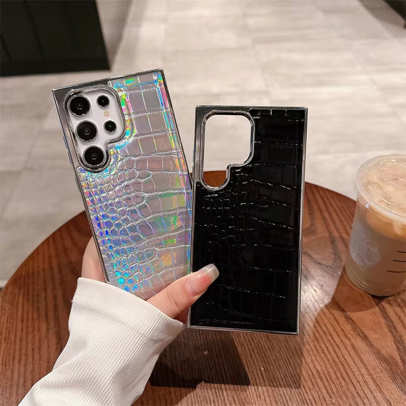 Samsung Premium Leather Electroplated Glossy Crocodile Texture Pre-Order Silicone Case Mobile Case by CoverMeUp - Style 2