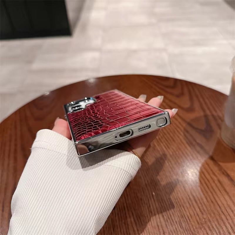 Samsung Premium Leather Electroplated Glossy Crocodile Texture Pre-Order Silicone Case Mobile Case by CoverMeUp - Style 9