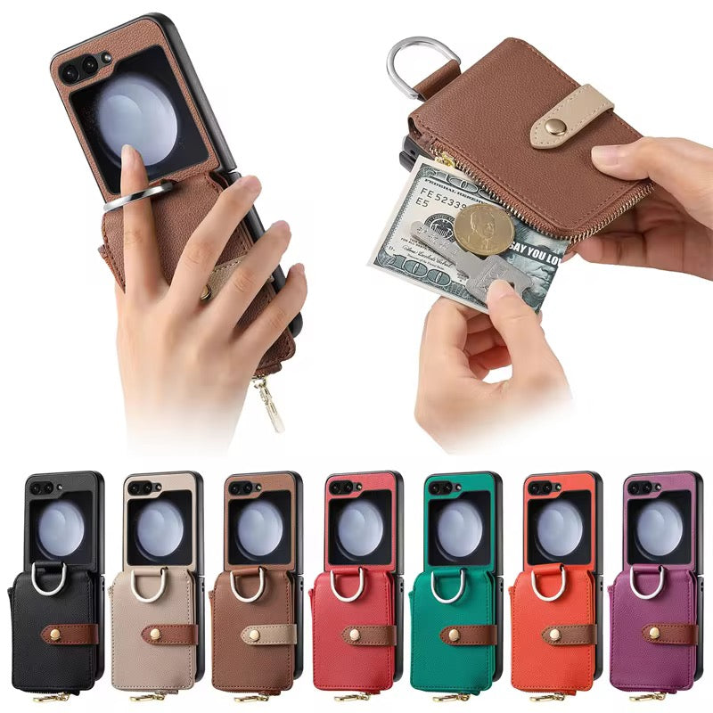 Premium Leather Wallet Pre-Order Samsung Z Flip Case With Ring Holder Mobile Case by CoverMeUp