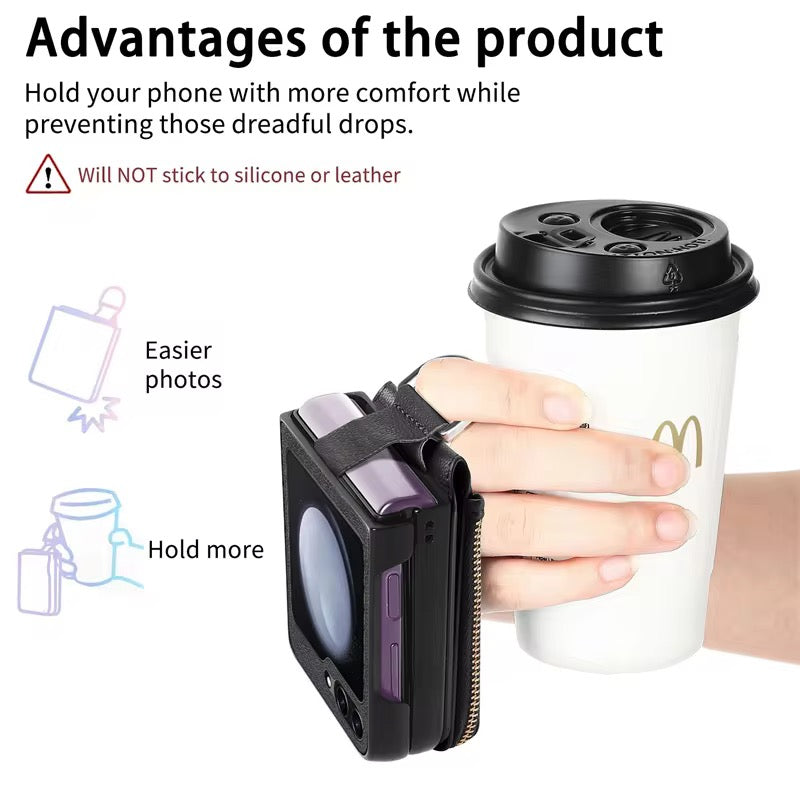 Premium Leather Wallet Pre-Order Samsung Z Flip Case With Ring Holder Mobile Case by CoverMeUp - Style 4
