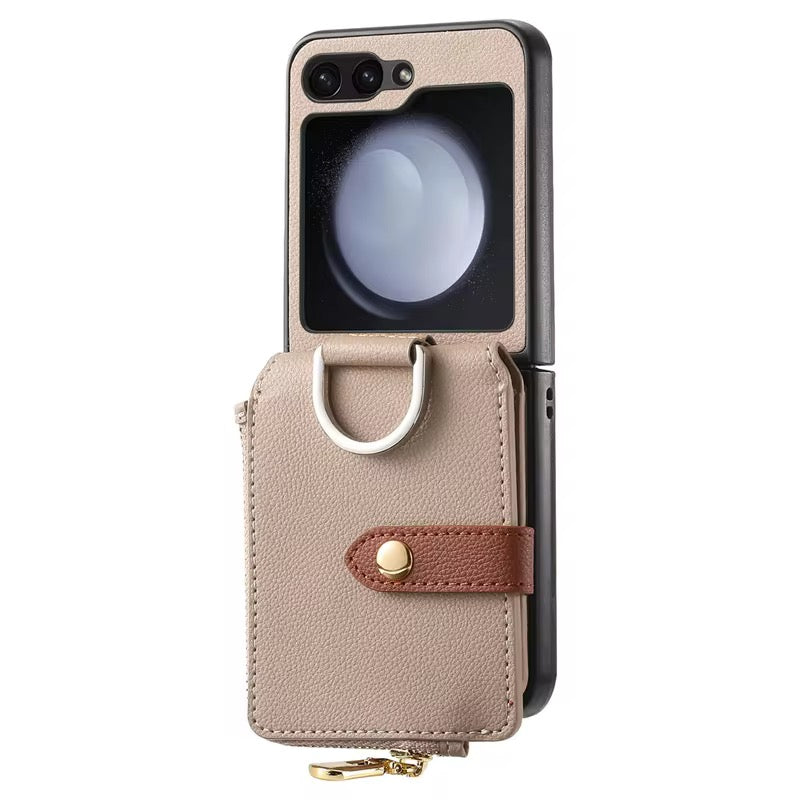 Premium Leather Wallet Pre-Order Samsung Z Flip Case With Ring Holder Mobile Case by CoverMeUp - Style 5