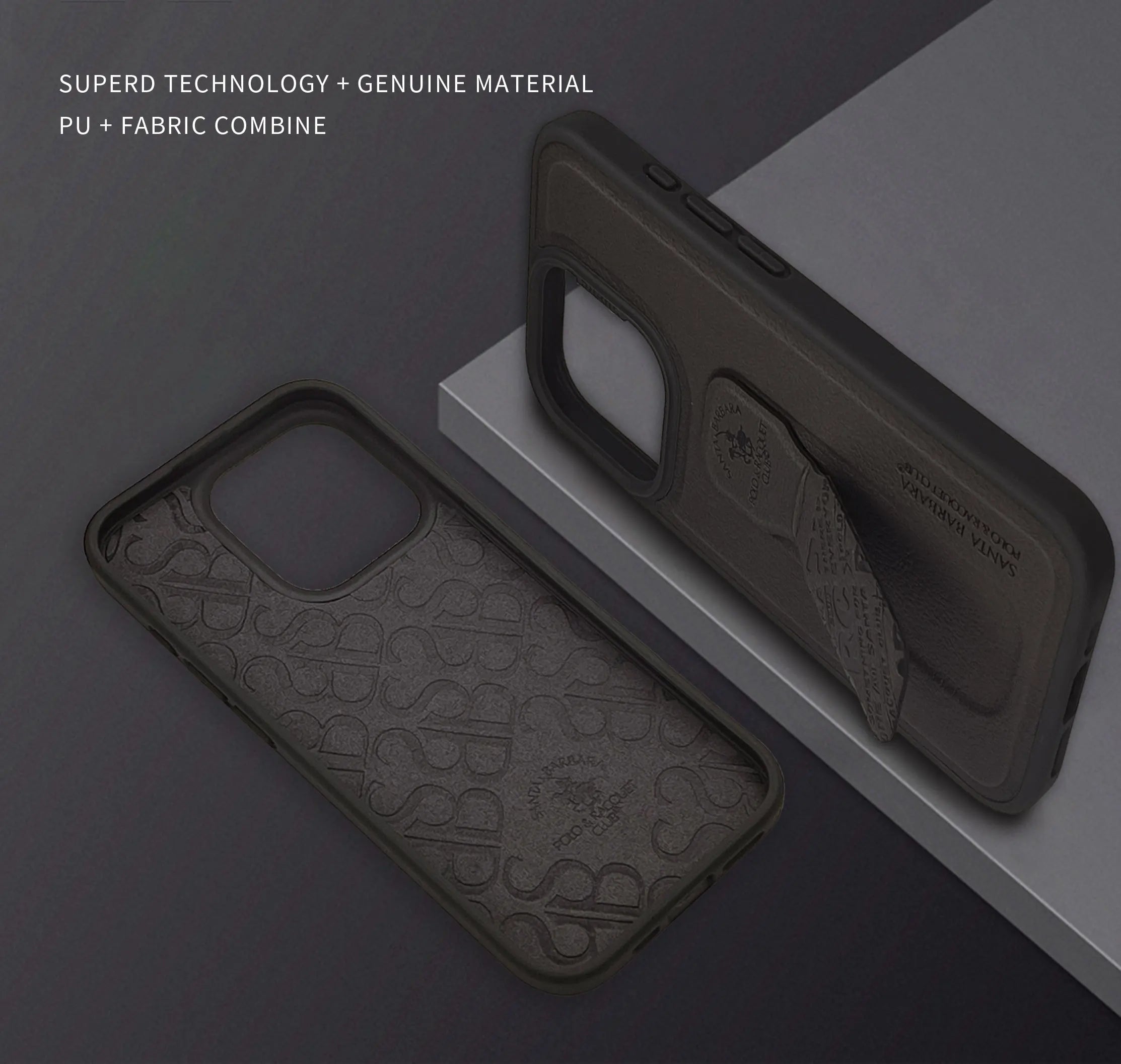 Santa Barbara Polo Blaise Series with Stand Leather Back Cover iPhone 15 Pro (Dark Grey)