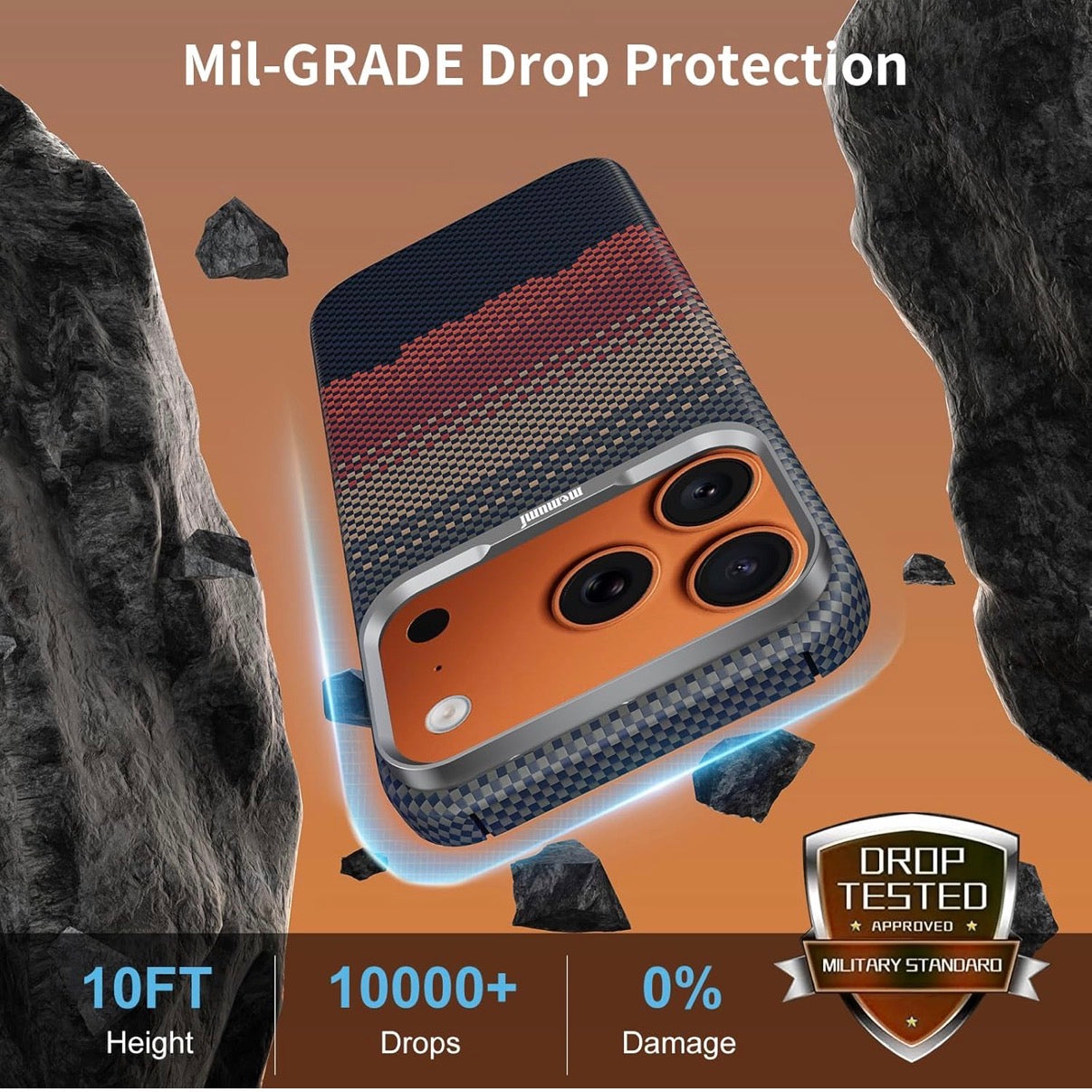 Memumi Ultra-Thin Aramid Fibre Magnetic Case Compatible with Mag-Safe, Military-Grade Drop Protection, Slim & Durable Protective Cover for iPhone 17 Pro Max (Sunset)