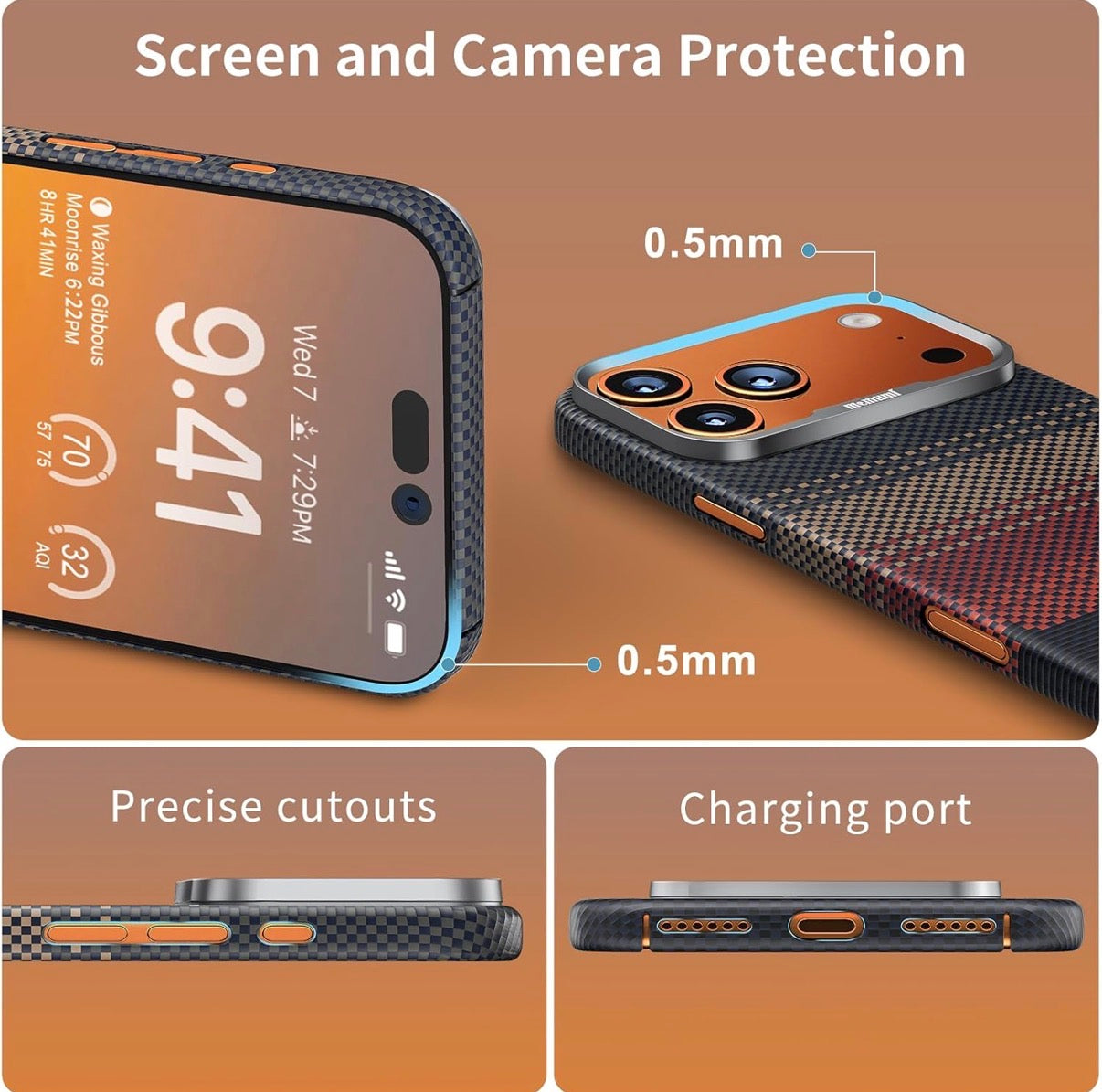 Memumi Ultra-Thin Aramid Fibre Magnetic Case Compatible with Mag-Safe, Military-Grade Drop Protection, Slim & Durable Protective Cover for iPhone 17 Pro Max (Sunset)