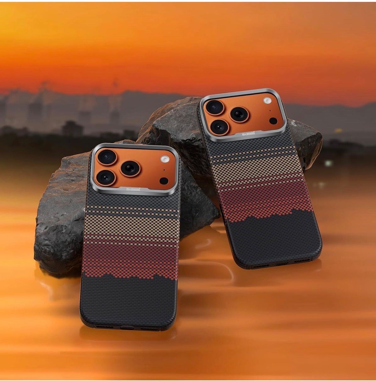Memumi Ultra-Thin Aramid Fibre Magnetic Case Compatible with Mag-Safe, Military-Grade Drop Protection, Slim & Durable Protective Cover for iPhone 17 Pro Max (Sunset)