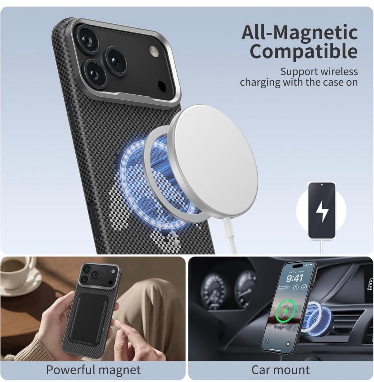 Memumi Ultra-Thin Aramid Fibre Magnetic Case Compatible with Mag-Safe, Military-Grade Drop Protection, Slim & Durable Protective Cover for iPhone 17 Pro Max / 18 Pro Max (Panda)